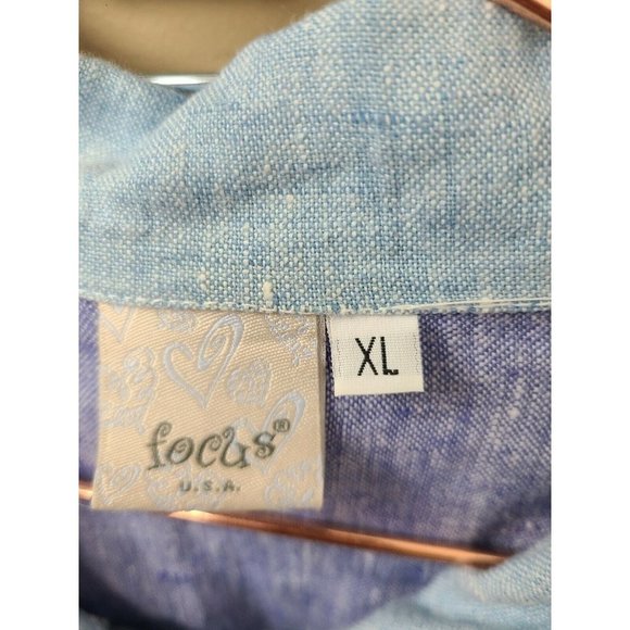 Focus Womens Blue Purple Linen Button Up Long Sleeve Lightweight Jacket Size XL - Picture 6 of 7